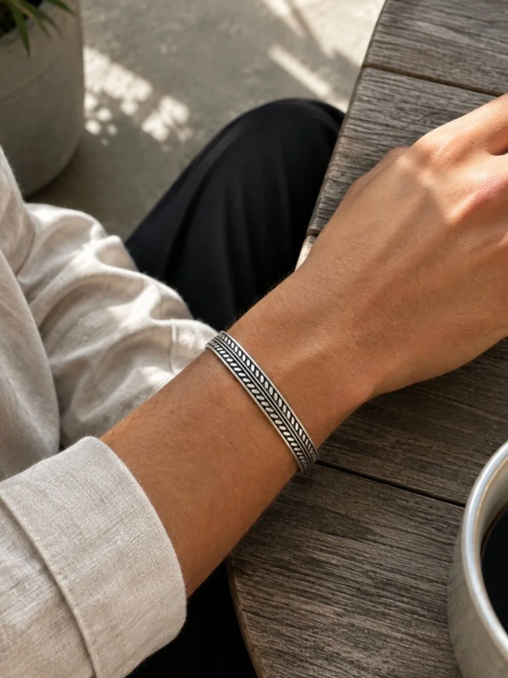 925 Sterling Silver Mens Bangle Bracelet Vintage Cuff Bracelet